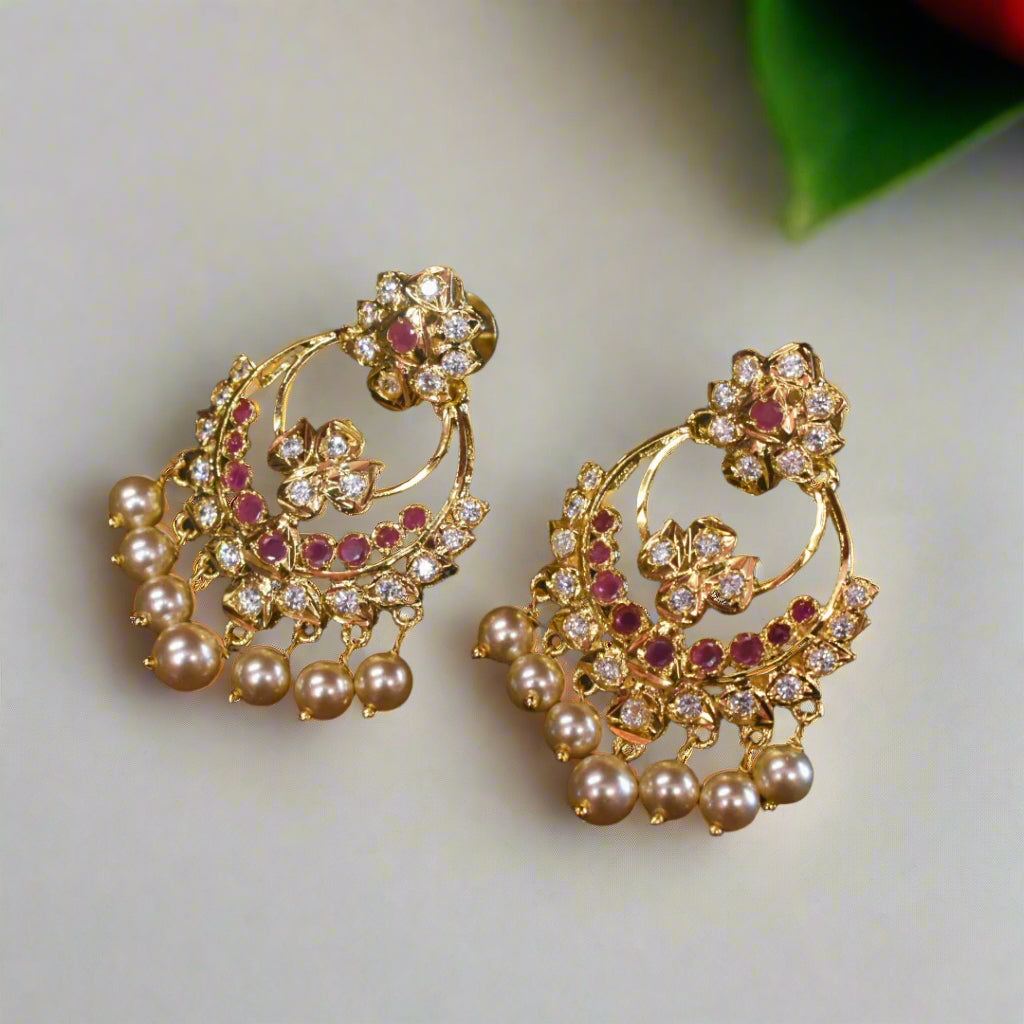 24K Gold Plated Screwback Chandbali Earrings - Elegant Traditional Design