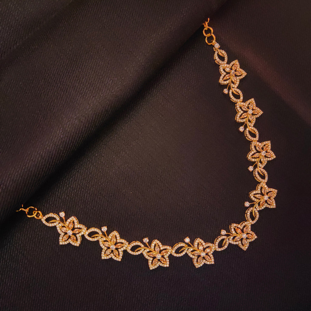 Honey Coloured Zircon Floret Necklace Set - Rose Gold Floral Jewellery