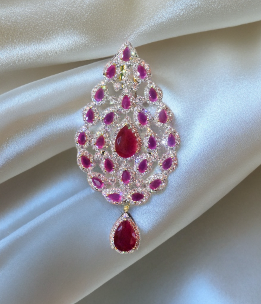 Red Zircon Diamond Brooch for Indian Groom Turban