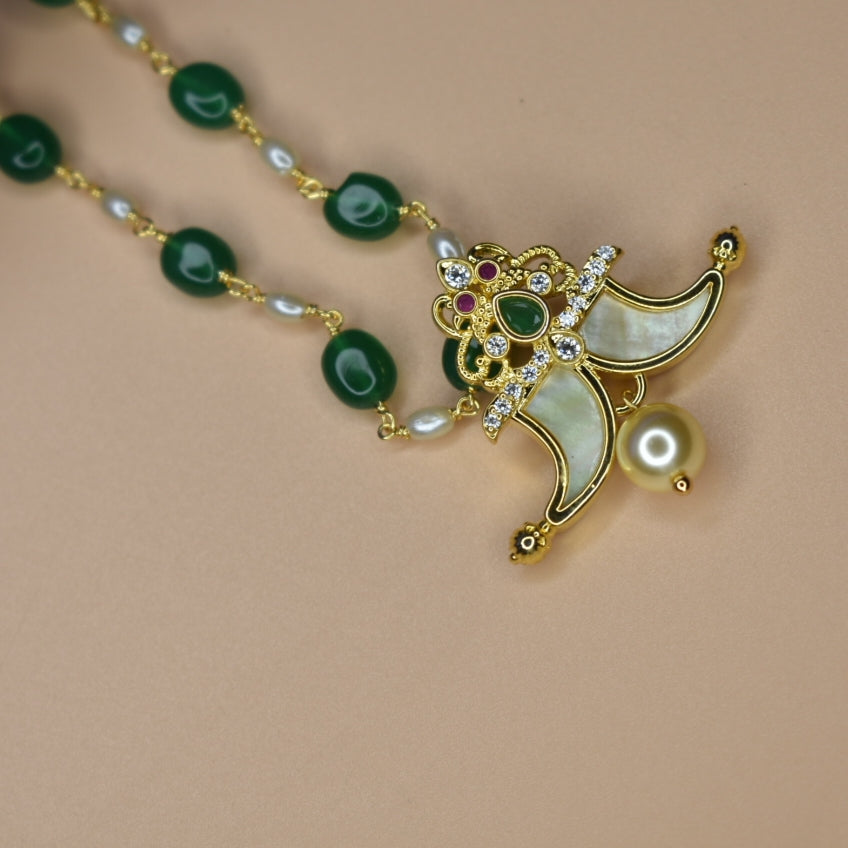 Sparkling CZ Puligoru Locket with Pearl Chain for Kids - 24K Gold 22 Inches 13g