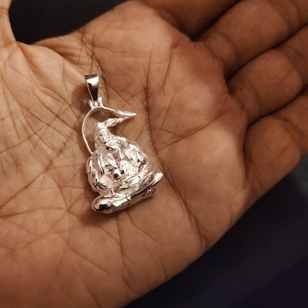 925 Silver Meditating Shri Hanuman Ji Pendant - Divine Protection Locket