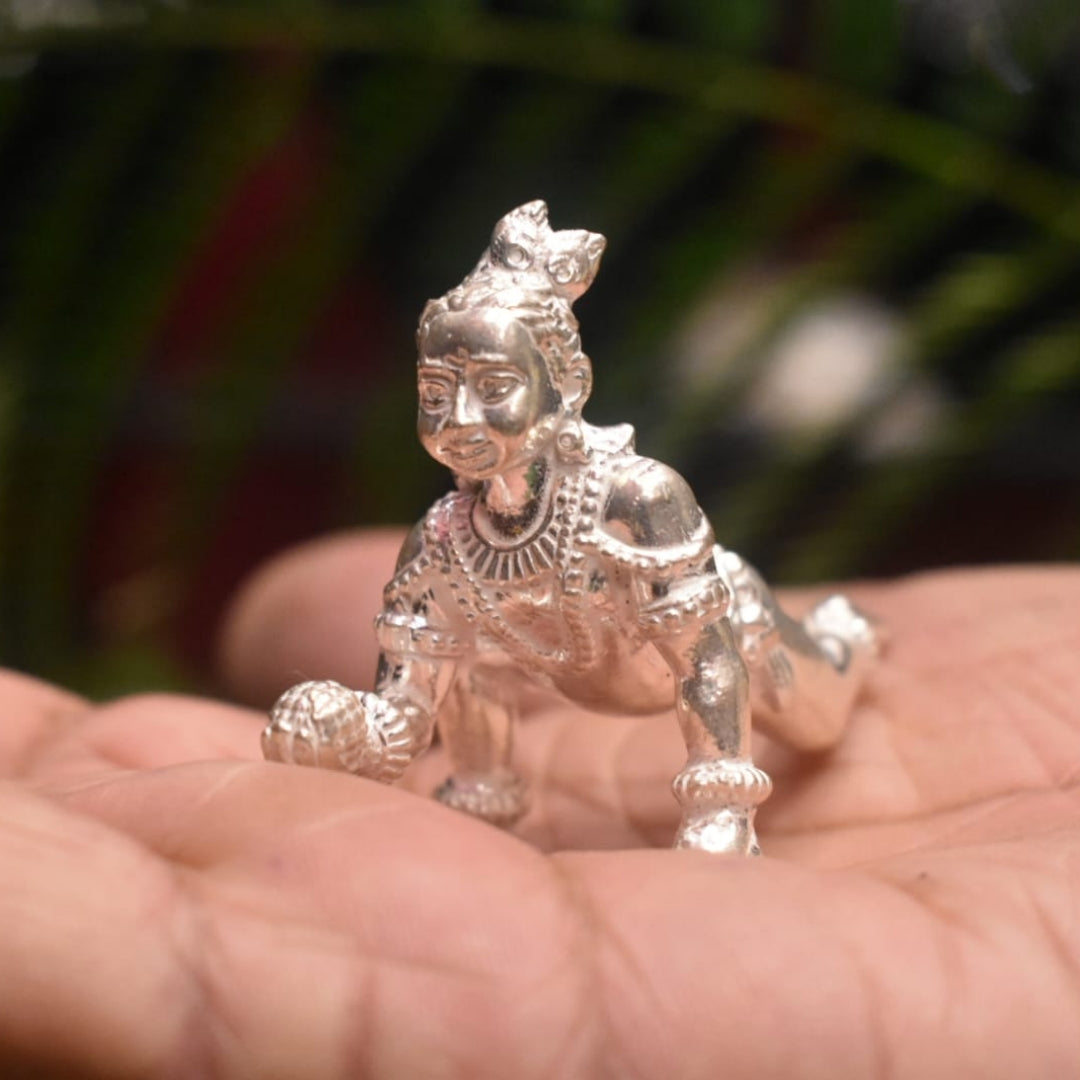 Pure Silver Laddu Gopal Idol - Handcrafted Bal Krishna Statue