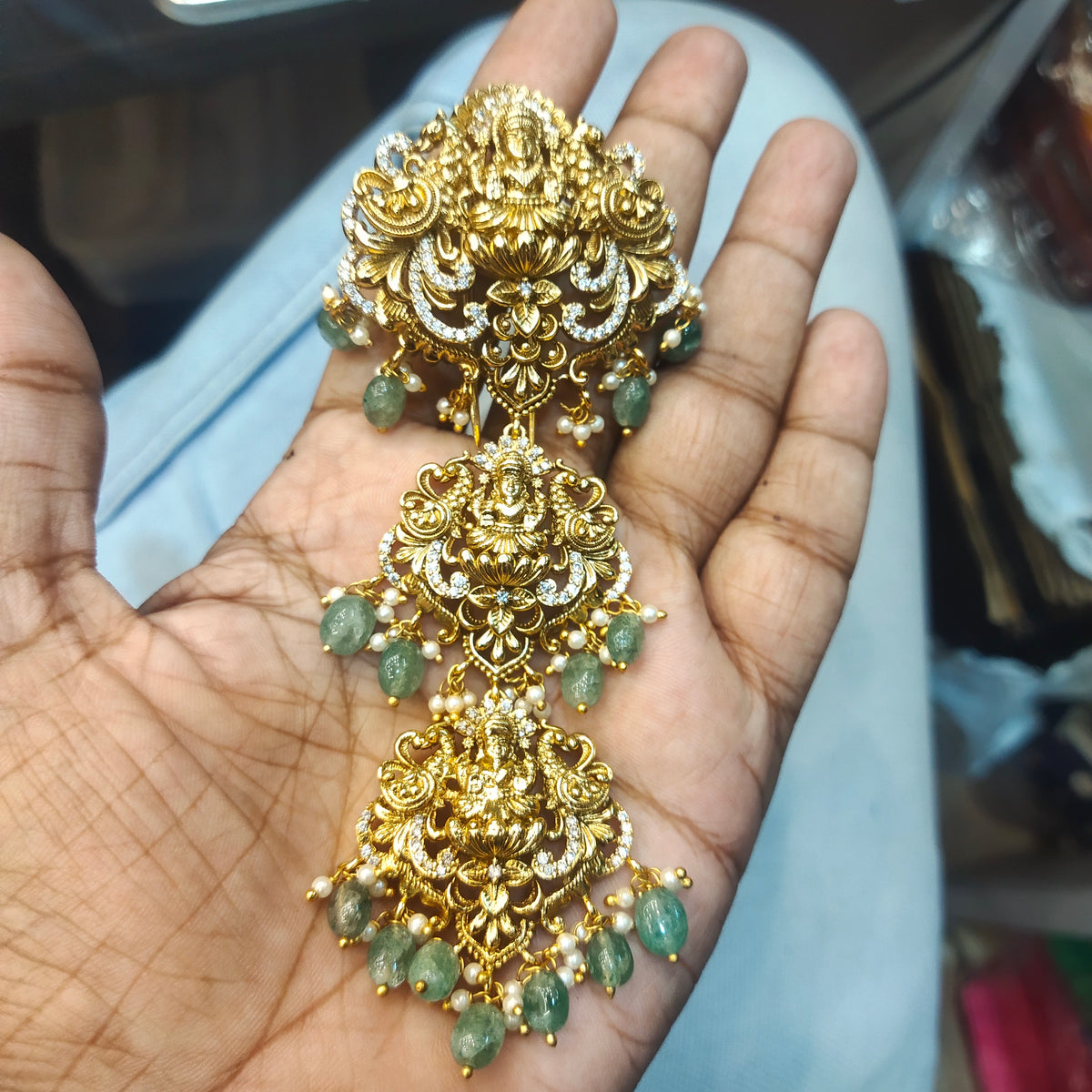 3 Pieces Jada Billalu - Temple Finish Hair Jewellery with Goddess Laxmi