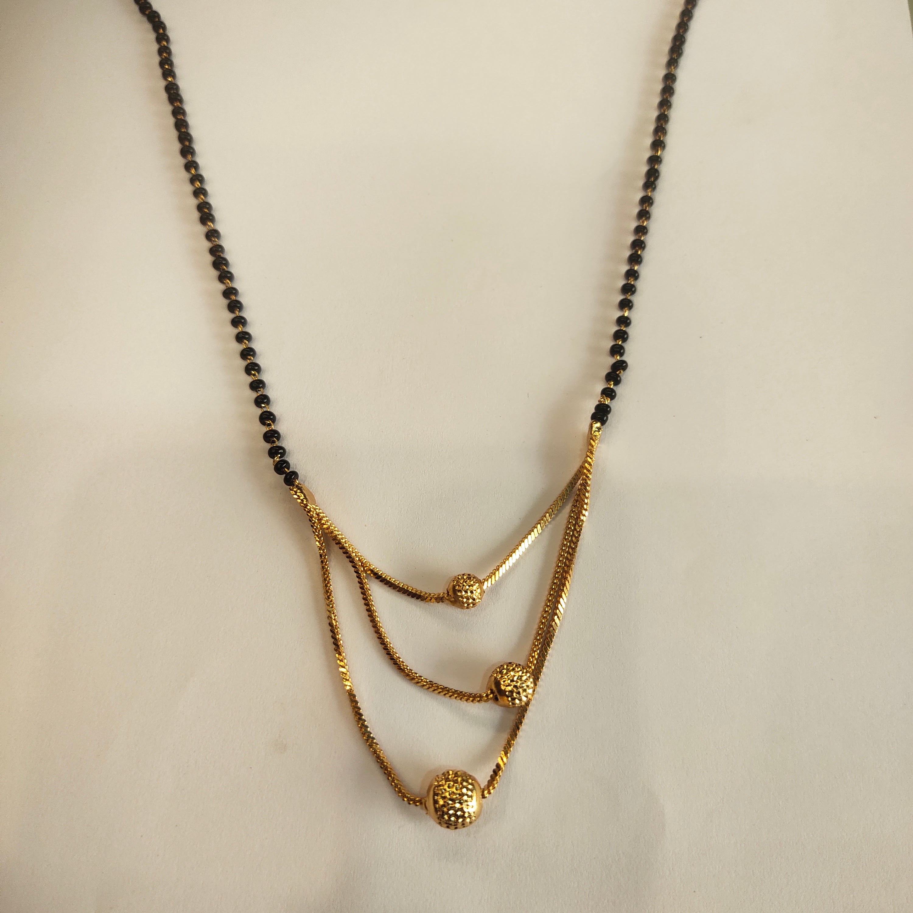 Contemporary 18-Inch Black Beads Mangalsutra | 24K Gold | Daily Wear Chain
