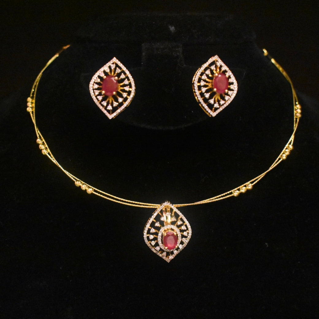 925 Sterling Silver Hallmarked Blossom Kante with Diamond Replica Pendant & Matching Studs - Lightweight