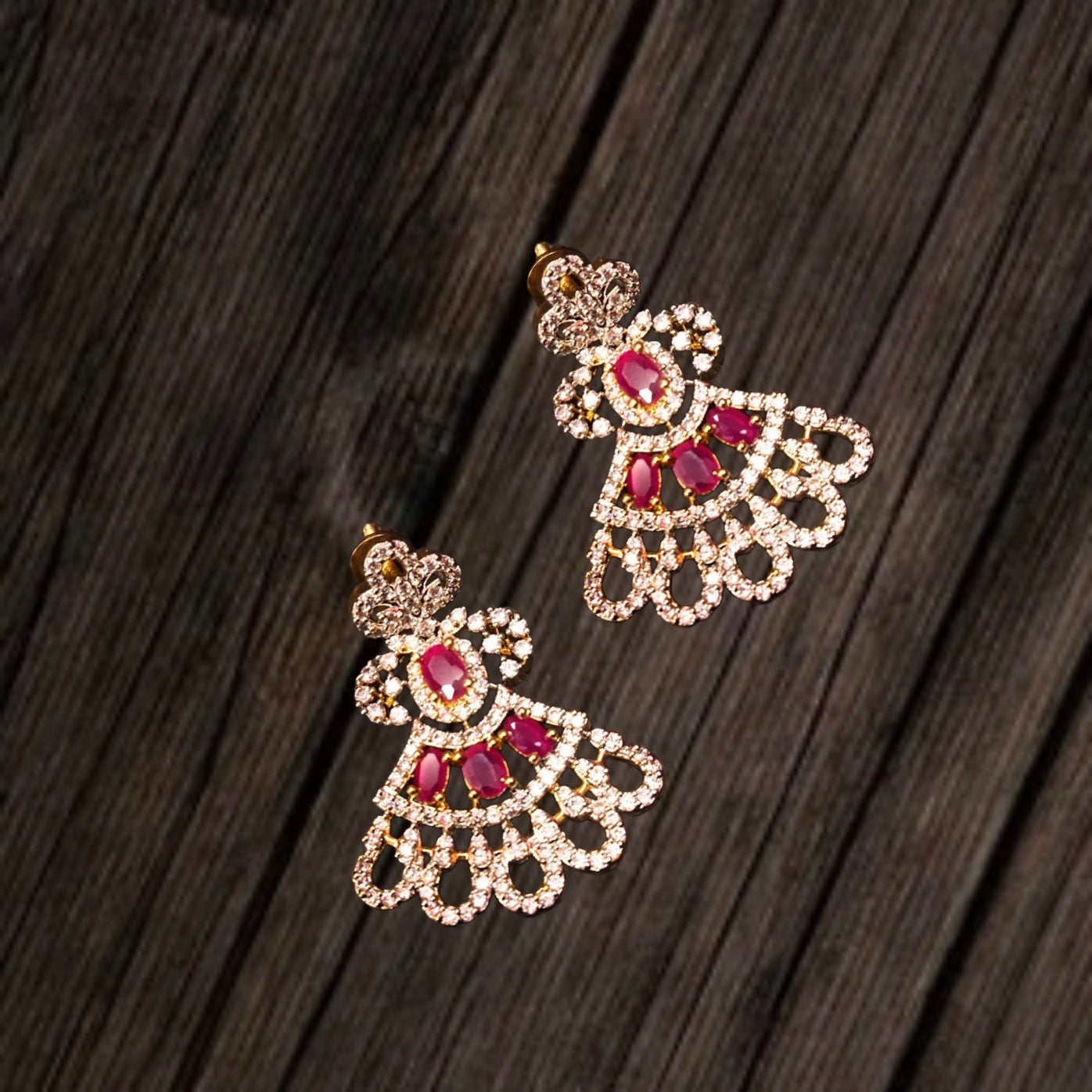 Classy Ruby Haram with American Diamonds - Premium Bridal Necklace Set