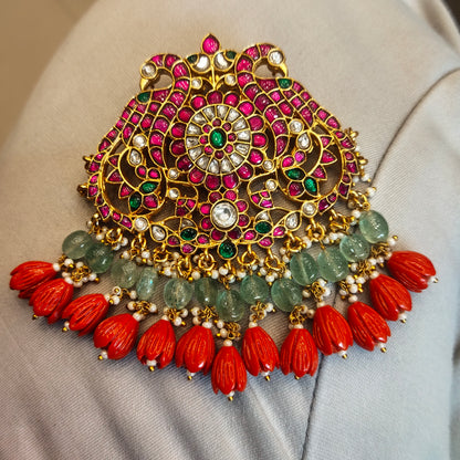 "Dazzling Elegance: The Exquisite Grand Jadau Kundan Peacock Pendant by ASP Fashion Jewellery"