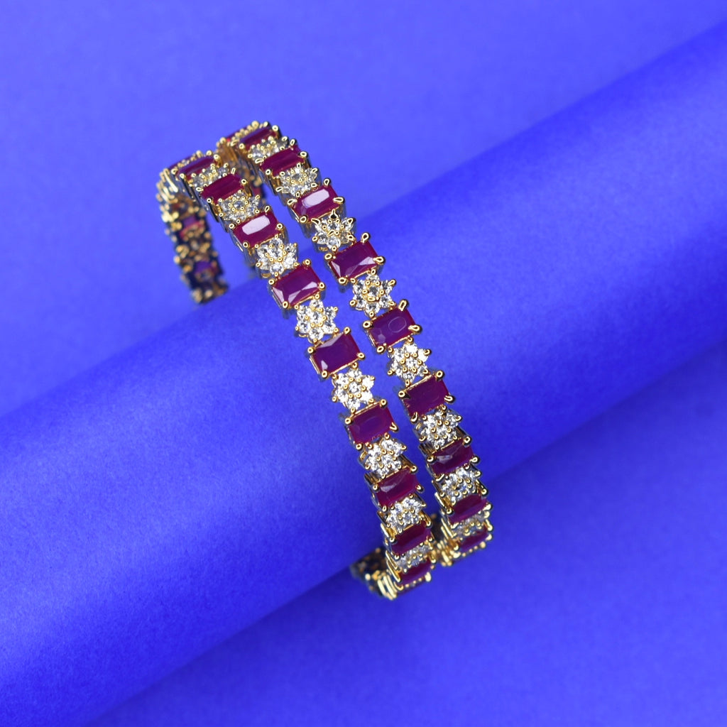 Gold Plated Ruby American Diamond Bangles - Luxury Wedding Jewelry