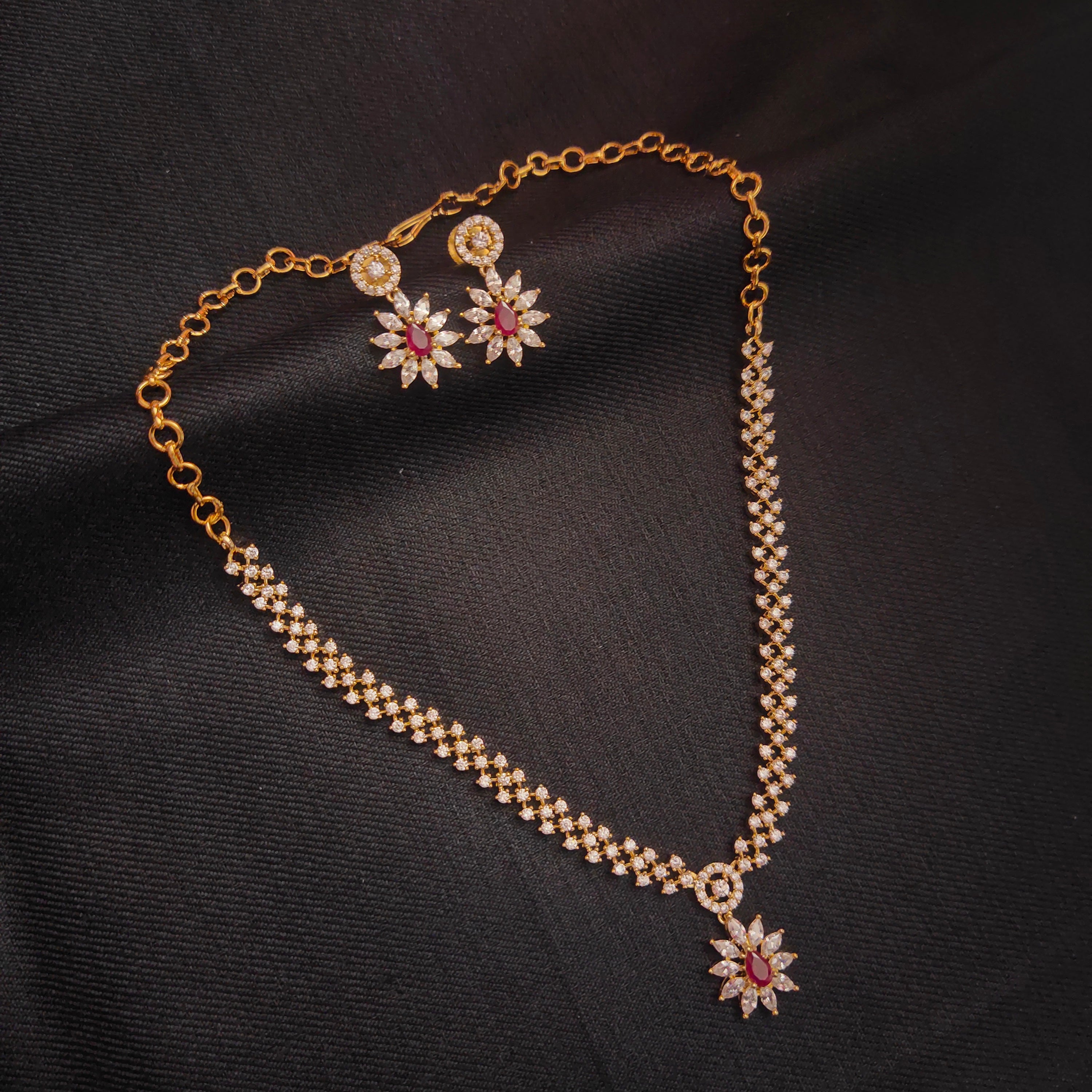 Florer CZ Necklace & Earring Set - Enchanting Floral Jewellery