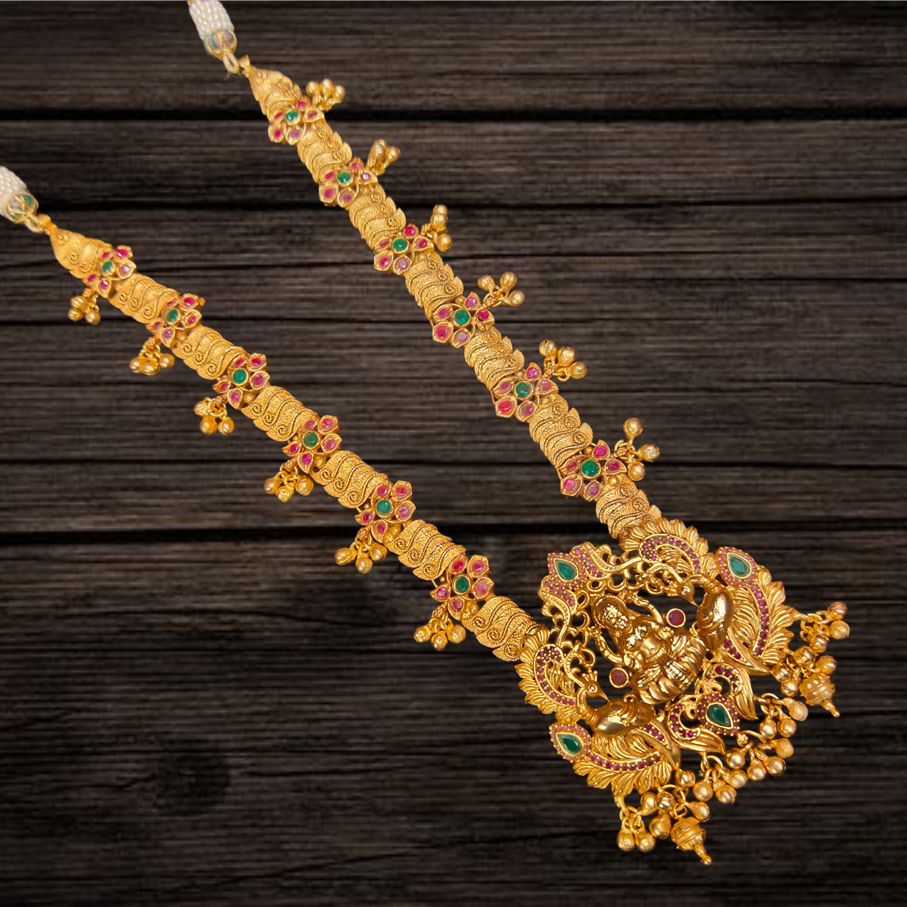Nagas Laxmi Necklace Set - 24K Gold Antique Temple Jewelry for Weddings