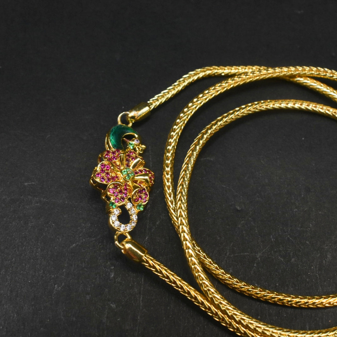 925 Sterling Silver 24K Gold Plated Thali Bottu Mangalsutra Chain - 24 Inches