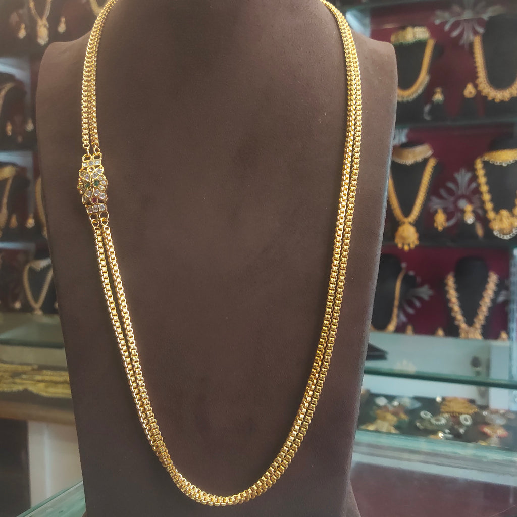 Gold Plated Double Strand Temple Necklace with Floral Motifs