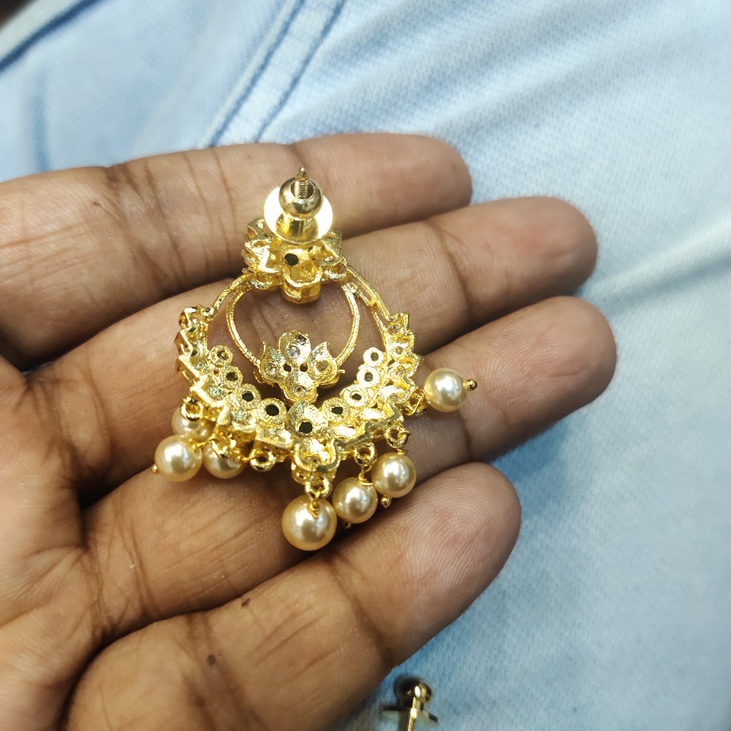 24K Gold Plated Screwback Chandbali Earrings - Elegant Traditional Design