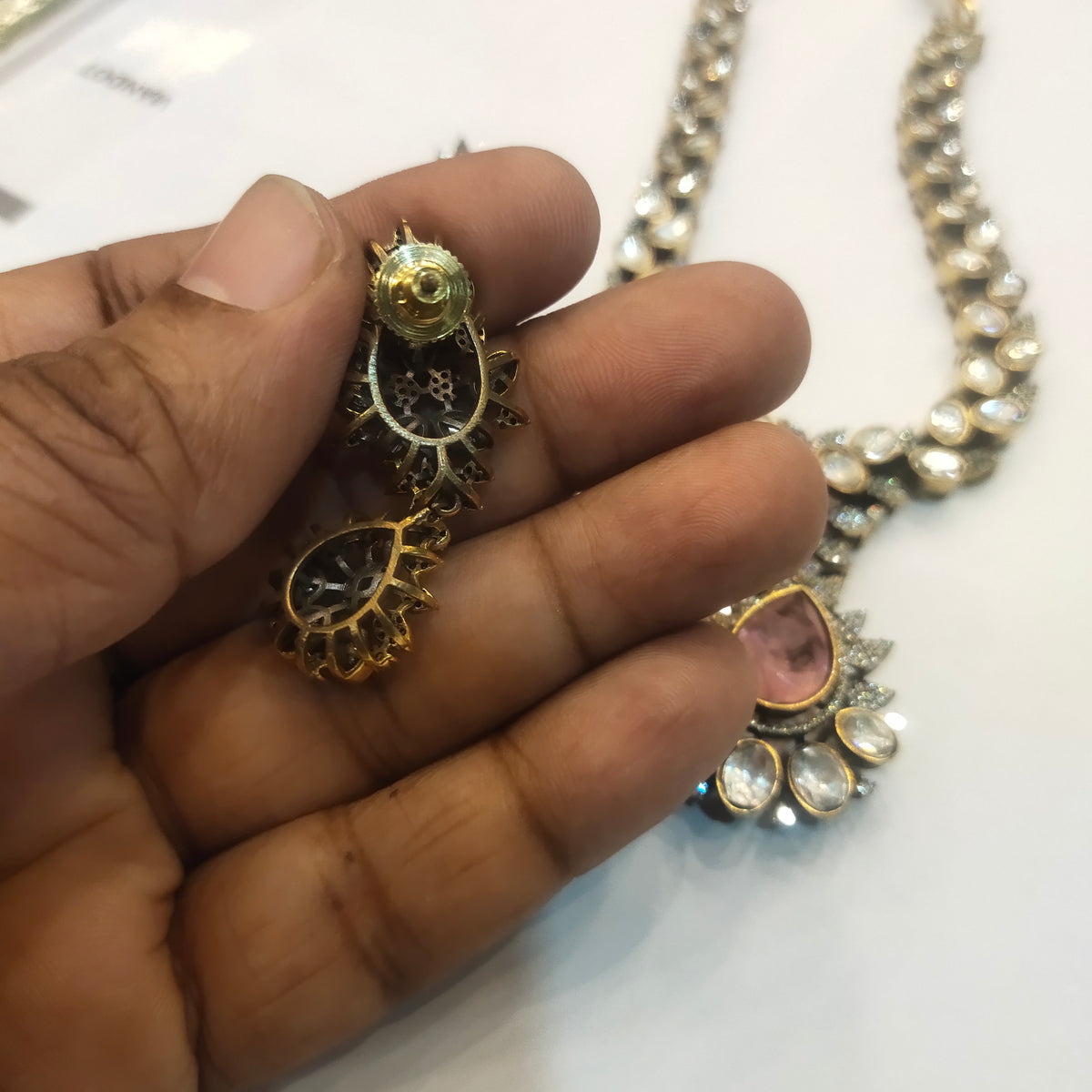 Asp Pink Victorian Polki Necklace Set