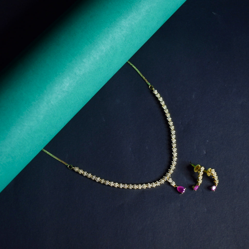Minimal Design Zircon Necklace Set - 24K Gold Plated Office Jewellery