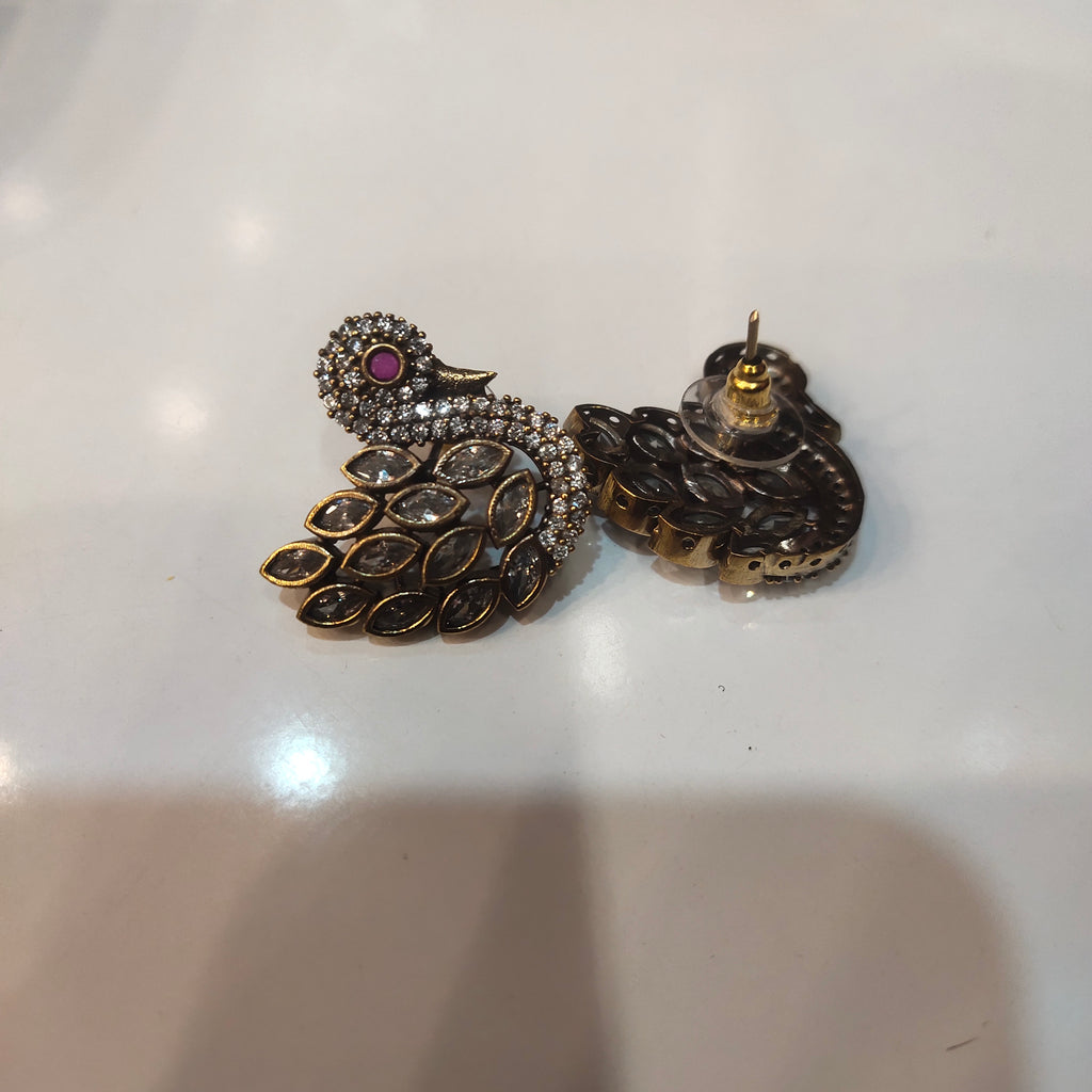 Victorian Zircon Peacock Stud Earrings - Traditional Elegant Design