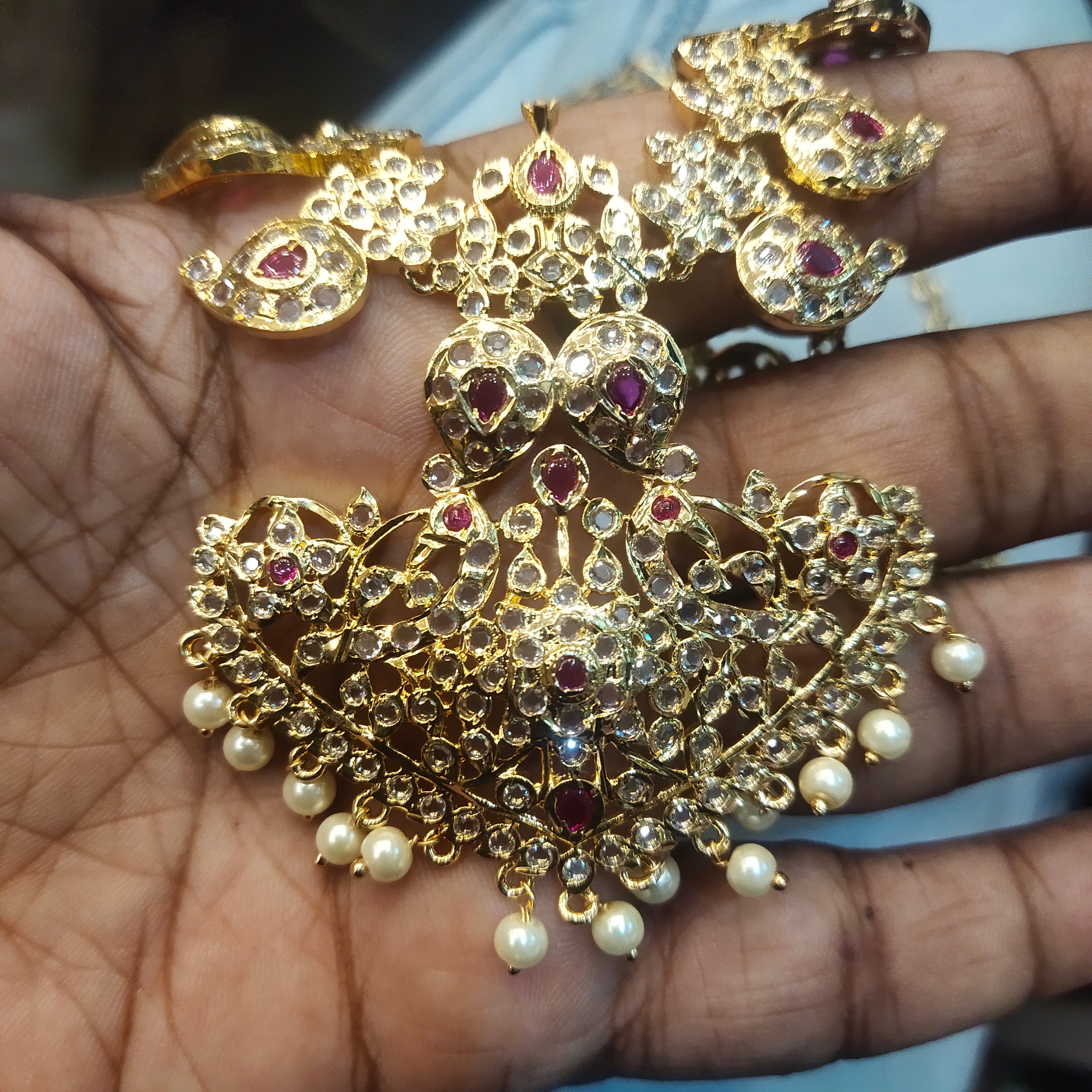 Long Zircon Mango Necklace Set - 24K Gold Plated