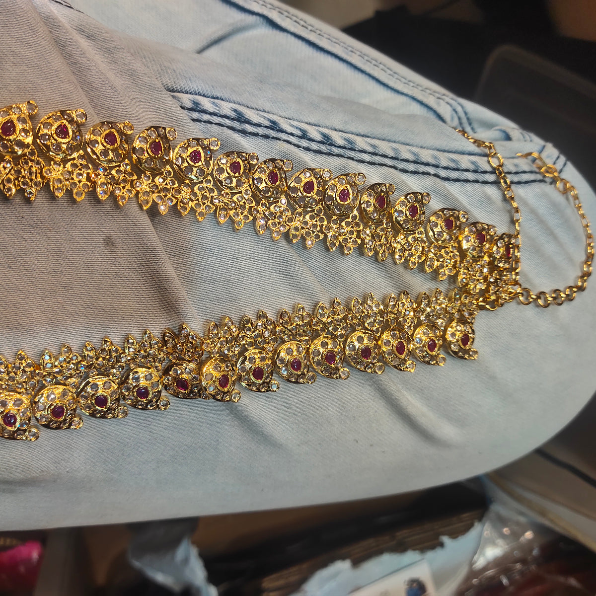Long Zircon Mango Necklace Set - 24K Gold Plated