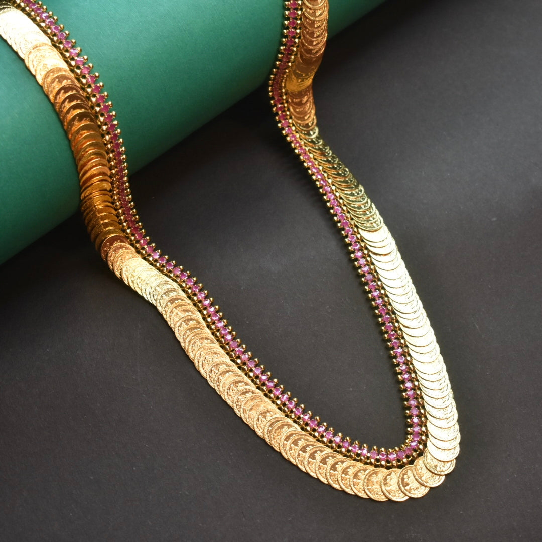 24K Gold Plated Kasu Mala - Traditional South Indian Coin Necklace
