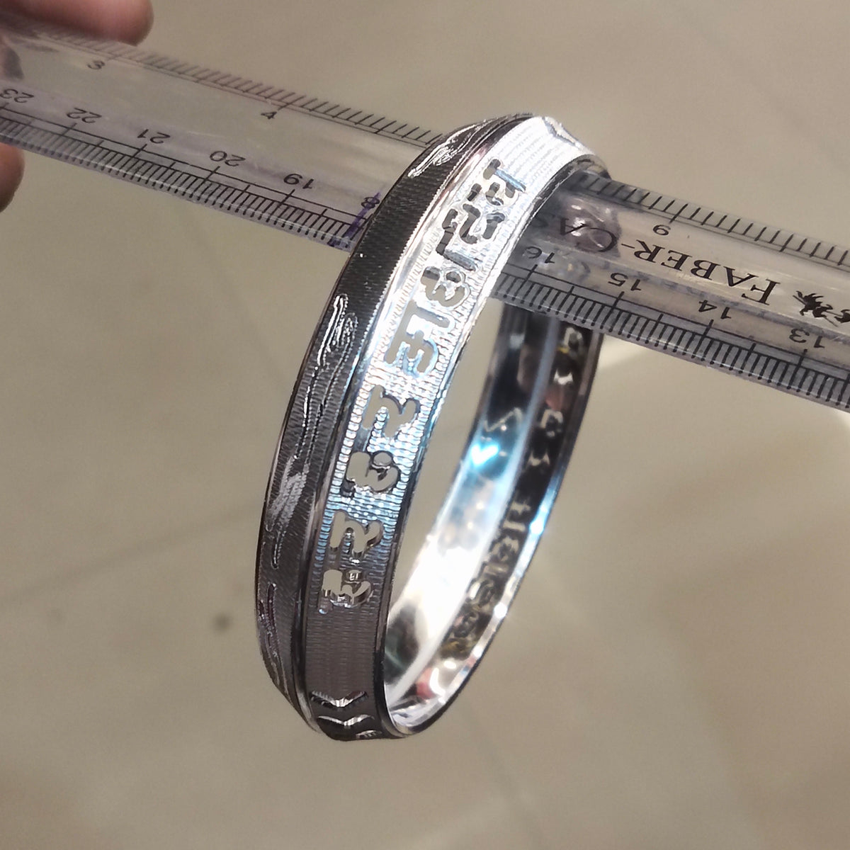 Men's Silver Kada - Har Har Mahadev with Running Jaguar Design