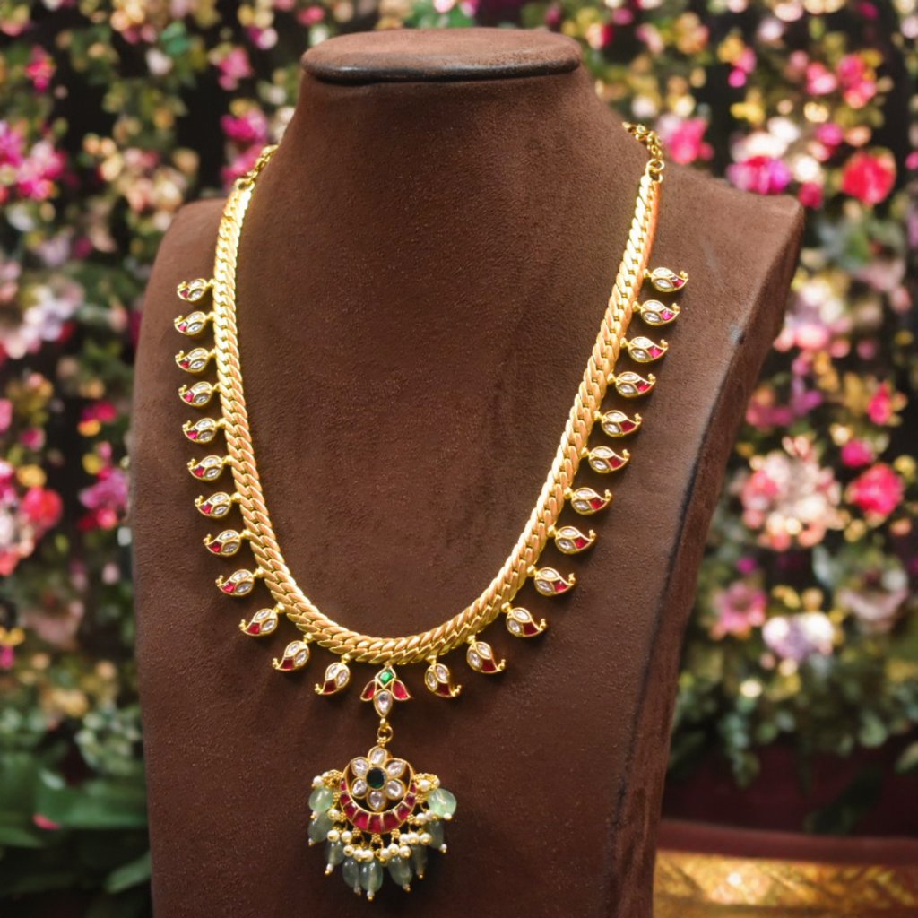Asp 24 K Gold Plated Jadau Kundan Mango Jalebi Necklace