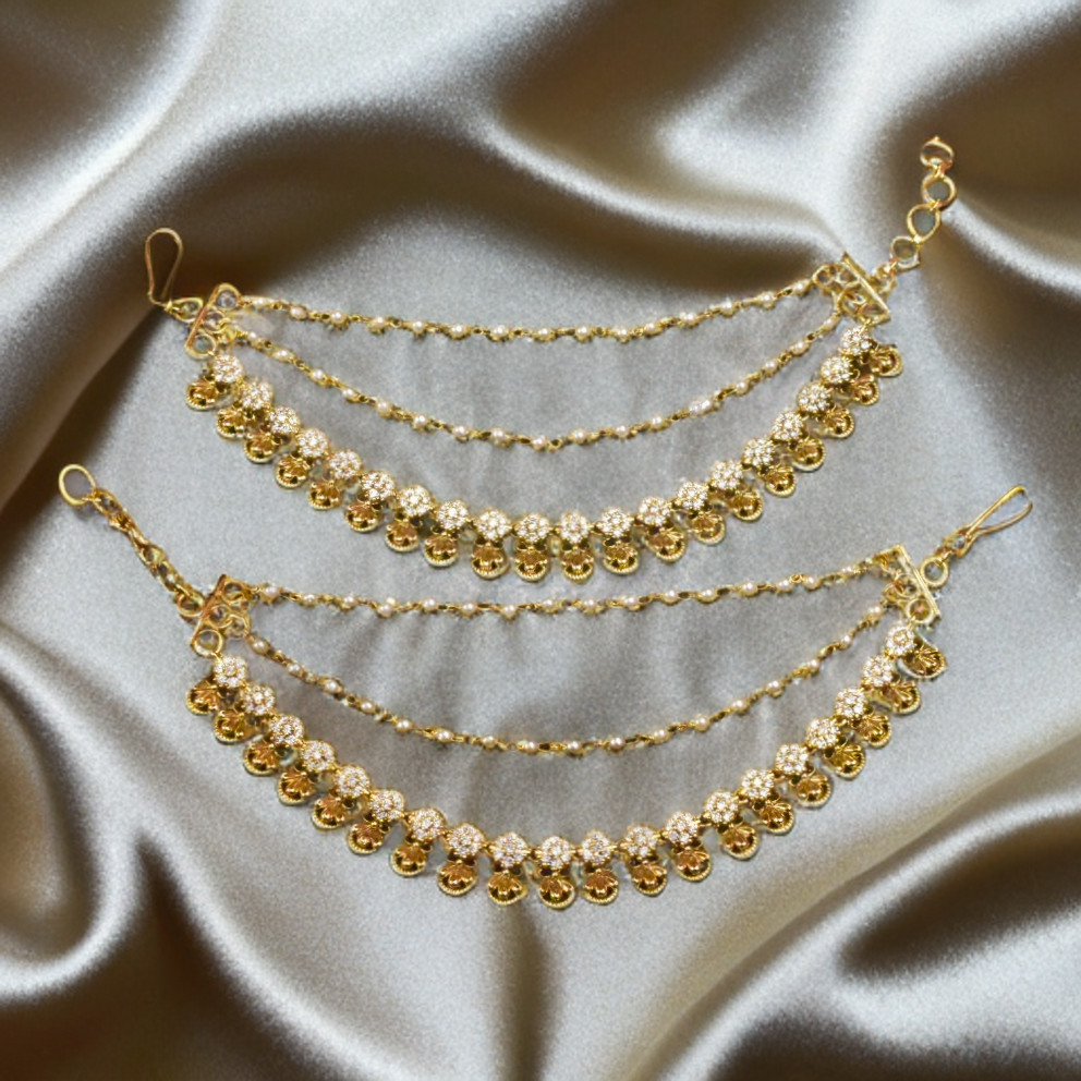 Antique Zircon Champaswaralu Ear Chains - Traditional Bridal Jewelry