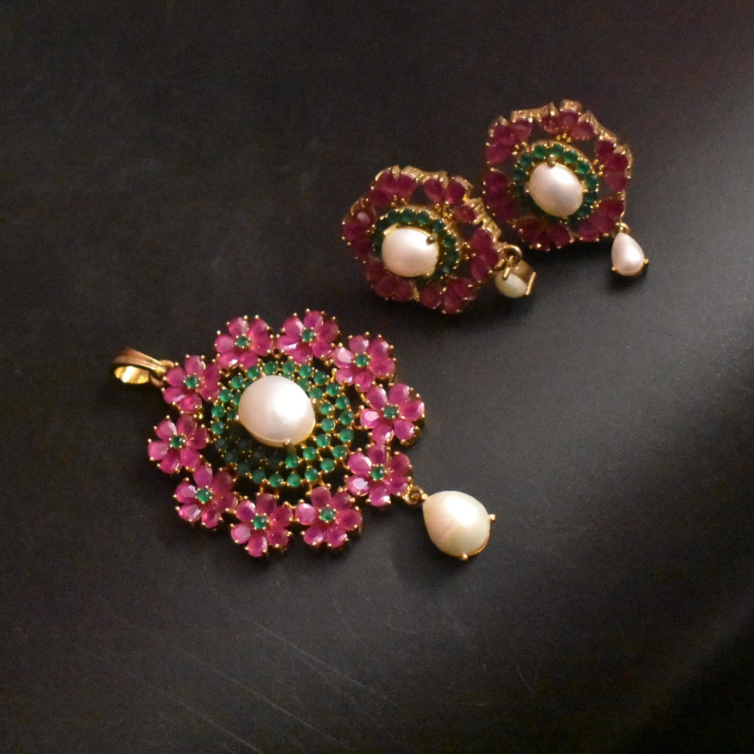 Pearl & Gems Pendant Set - Premium Fashion Jewelry