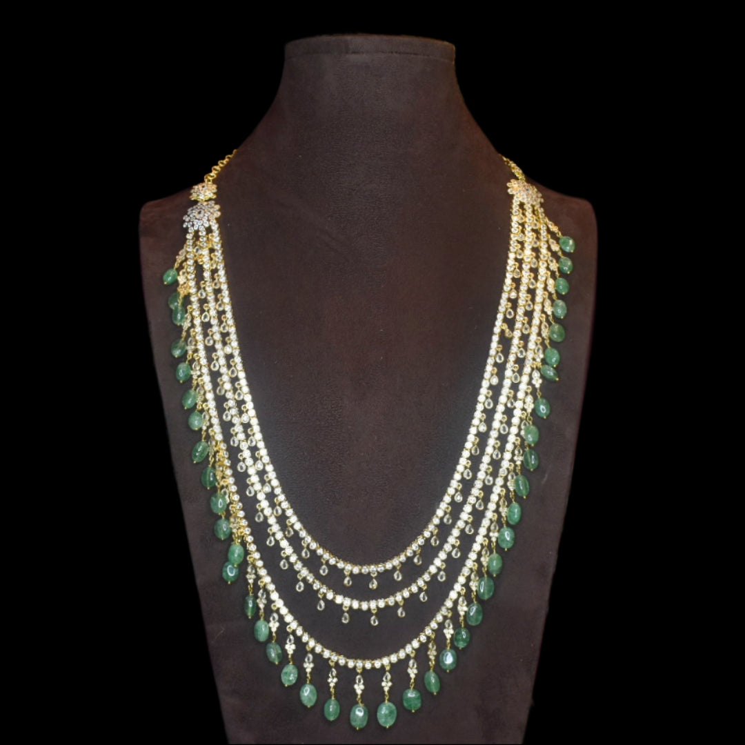 Asp Gold-Finished 3-Layered Zircon Long Necklace Set