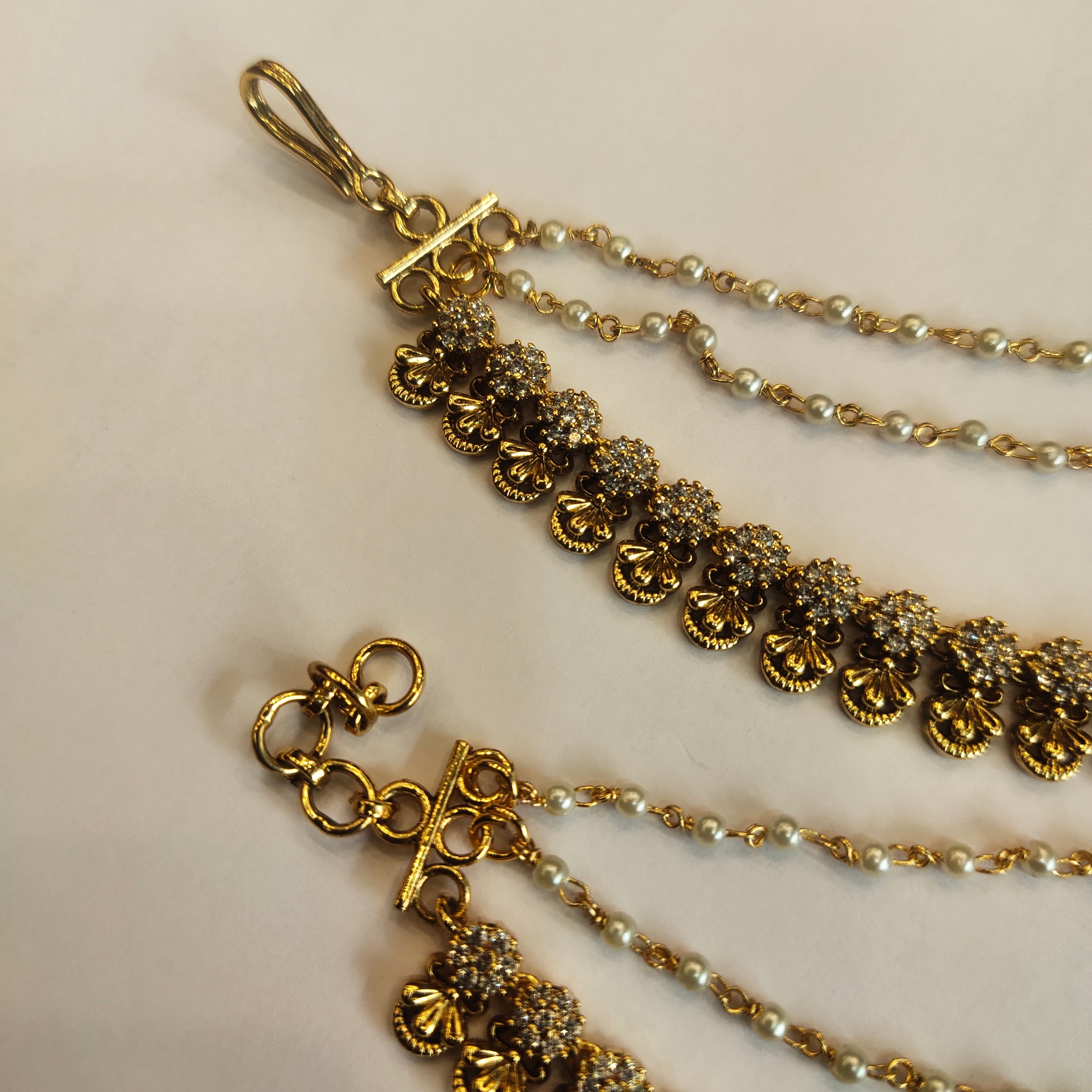 Antique Zircon Champaswaralu Ear Chains - Traditional Bridal Jewelry