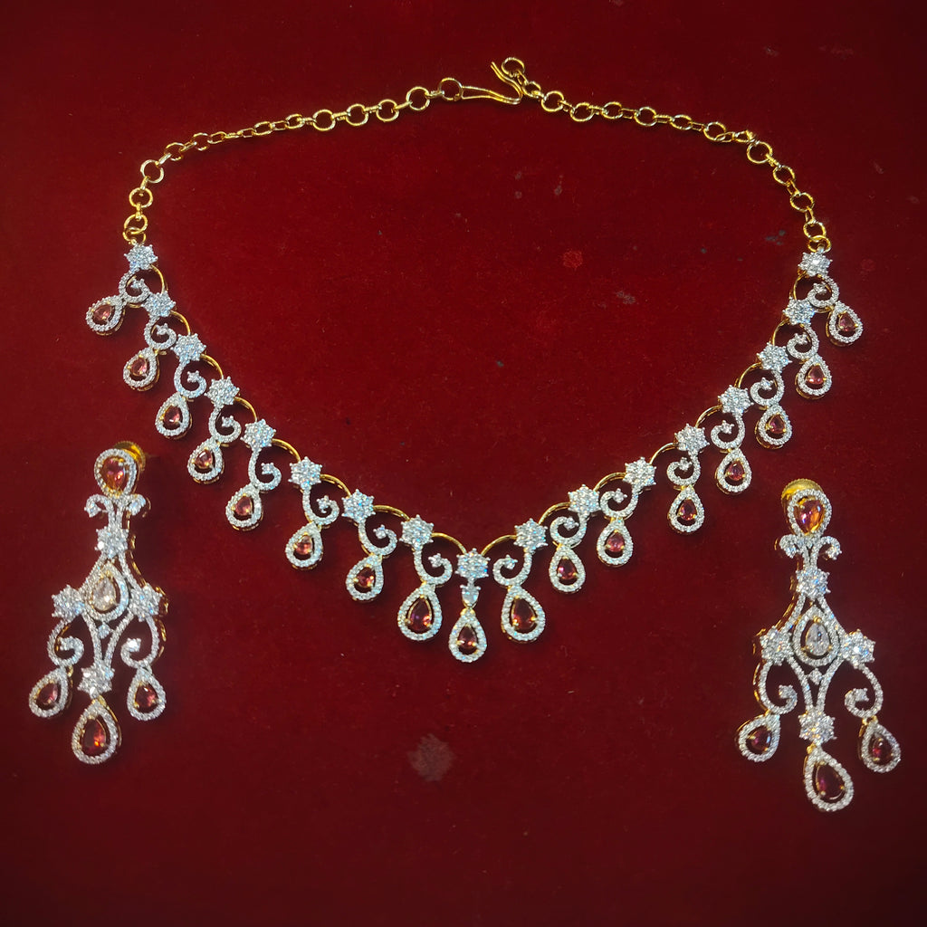 American Diamond Necklace Set with Ruby Red Stones