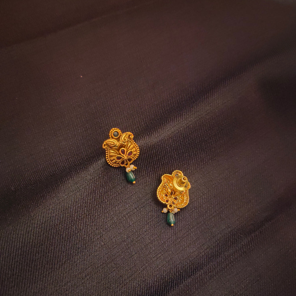 Antique Nagas Studs Earrings - 24K Gold Plated Traditional Design 10g