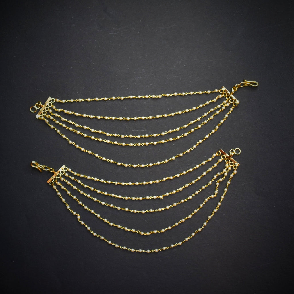 24K Gold Plated 5 Line Pearl Champaswaralu Ear Chains
