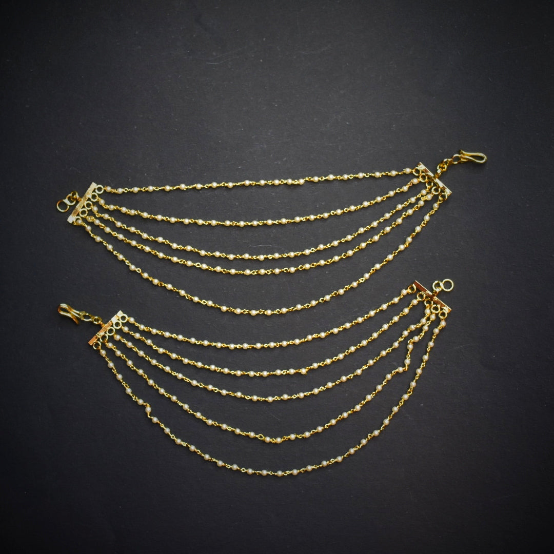 24K Gold Plated 5 Line Pearl Champaswaralu Ear Chains