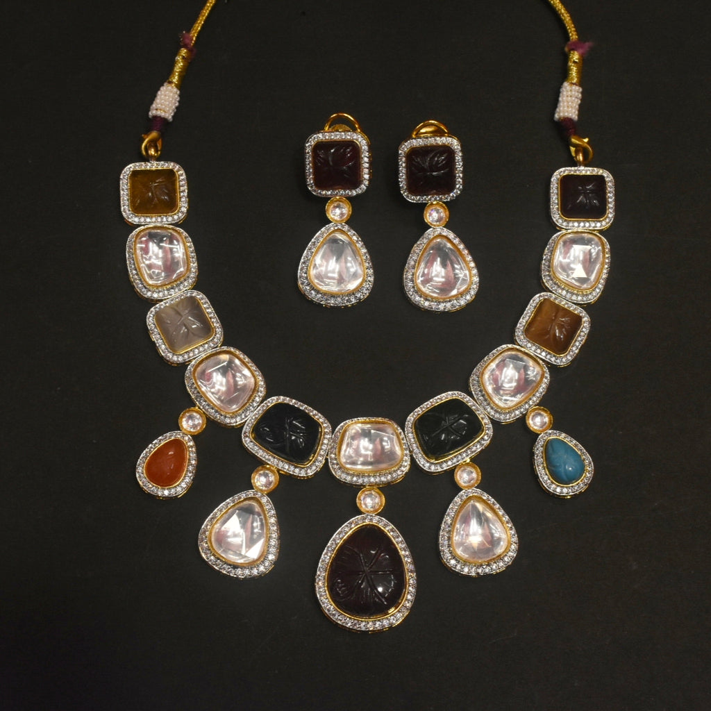 Wedding Wear Navratan Polki Moissanite Kundan Necklace Set By Asp Fashion Jewellery
