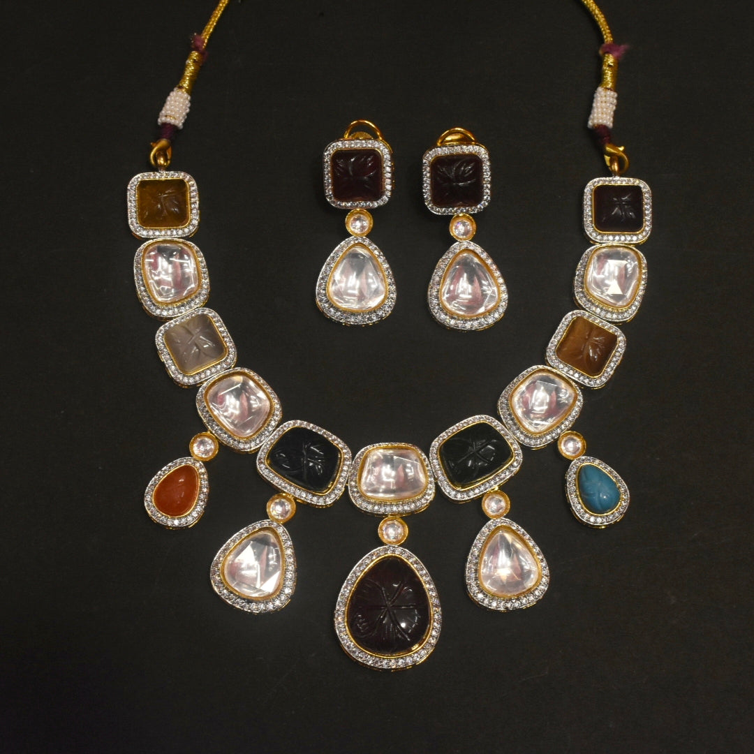 Wedding Wear Navratan Polki Moissanite Kundan Necklace Set By Asp Fashion Jewellery