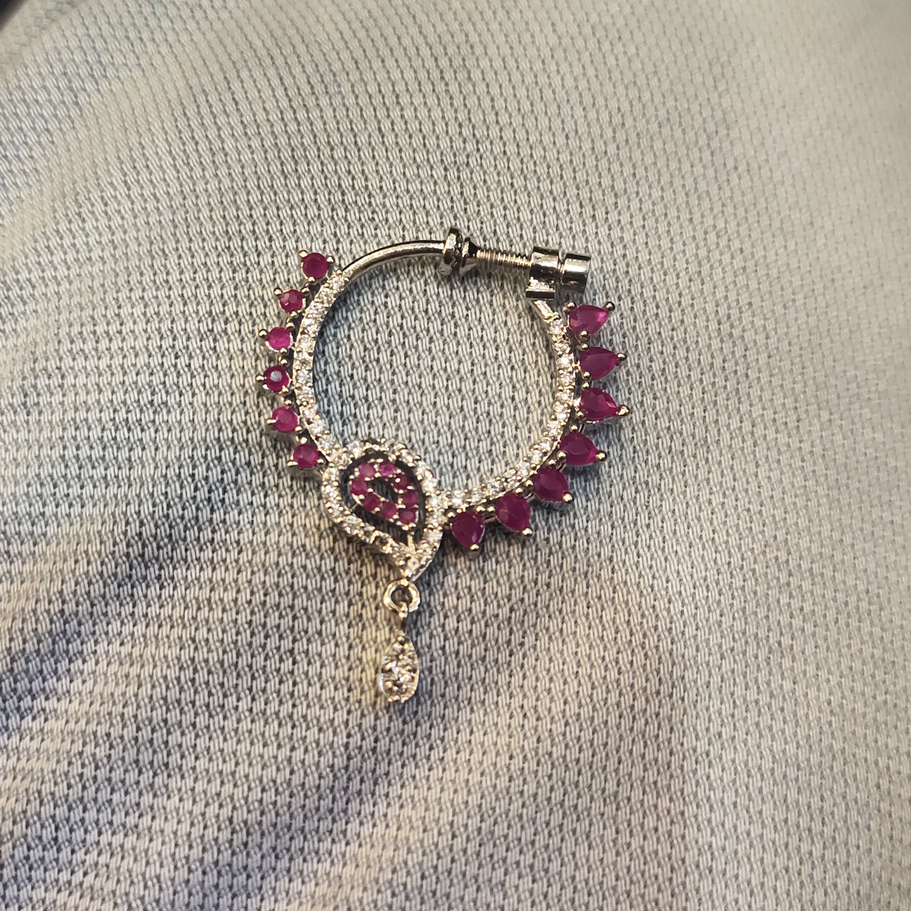 White Rhodium Plated South Indian Nath | No Piercing Nose Ring with Zircon Stones