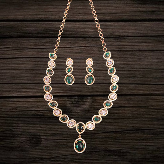 Asp Fashion Jewellery Green American Diamond Necklace Set