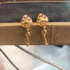 Gold Plated Ruby & White Stone Fan Drop Earrings with Chain Tassel