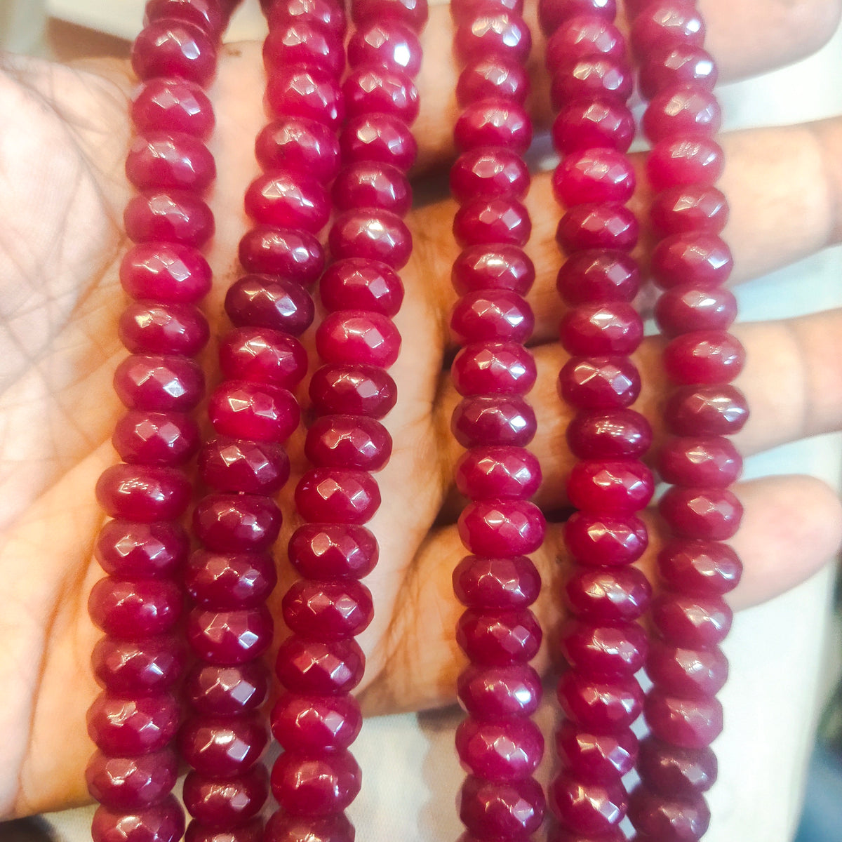 Layered Ruby Rondelles Beaded 3 Layer Necklace - 18 Inch Traditional Cultured Beads
