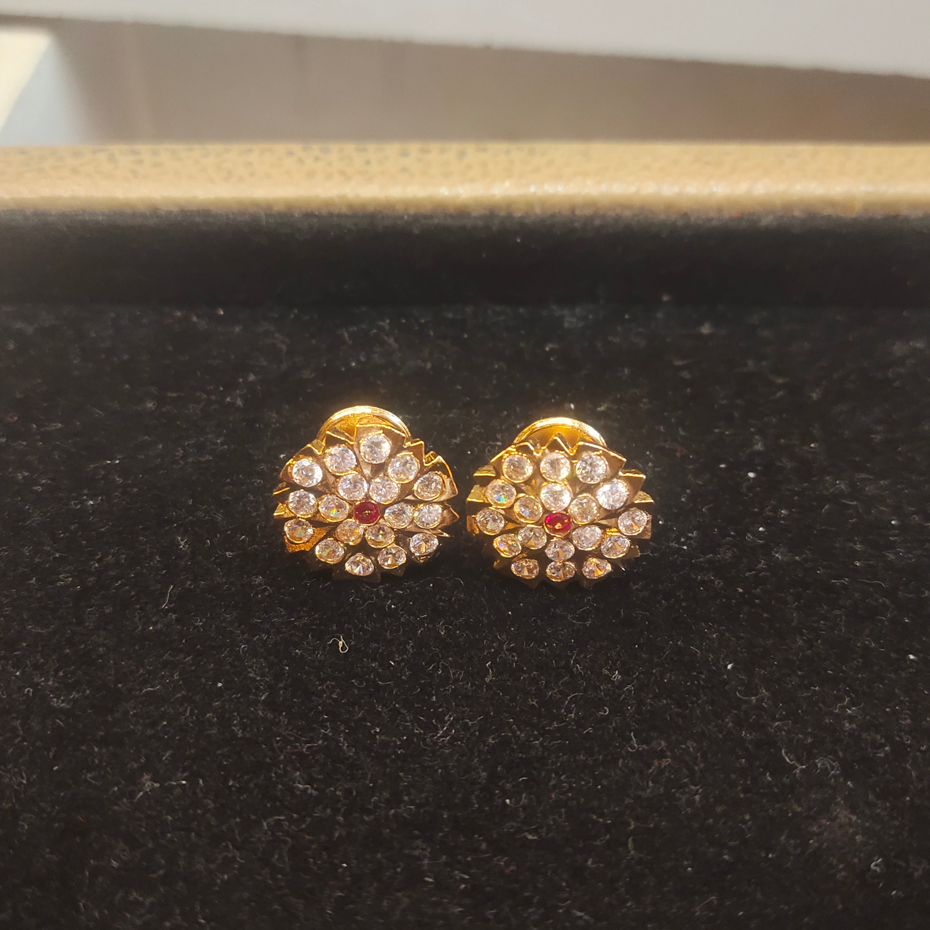 Panchaloha Kammalu Studs with CZ Stones - Floral Design