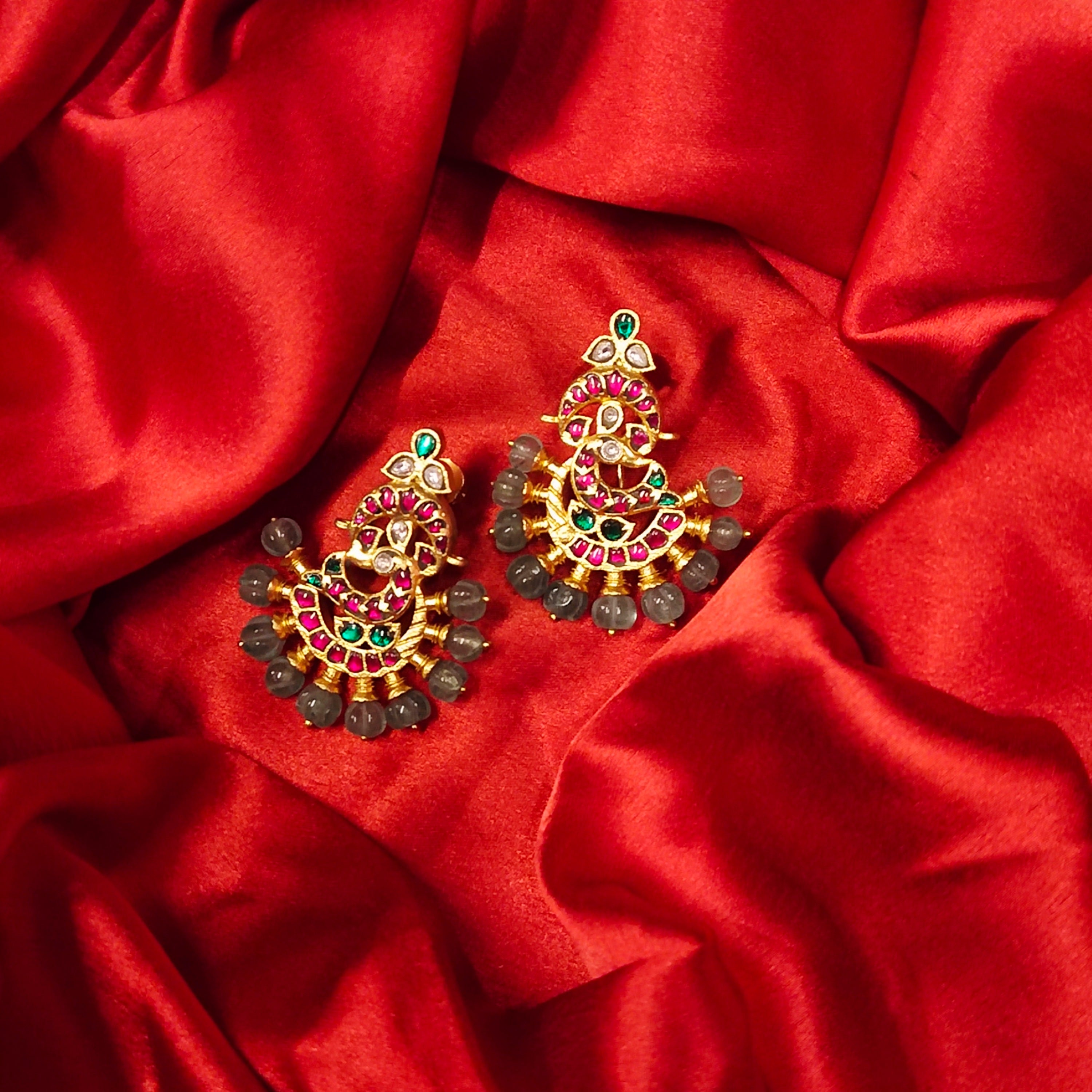 Ruby Moissanite Polki Earrings 2 Inch - Kundan Emerald Traditional Earrings 30g