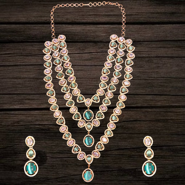 Asp Fashion Jewellery Pastel Green American Diamonds layered Necklace Set