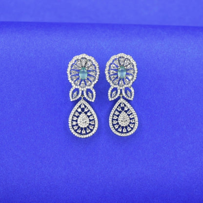 "Glimmering Grace: Sparkling Silver American Diamond Drop Earrings"