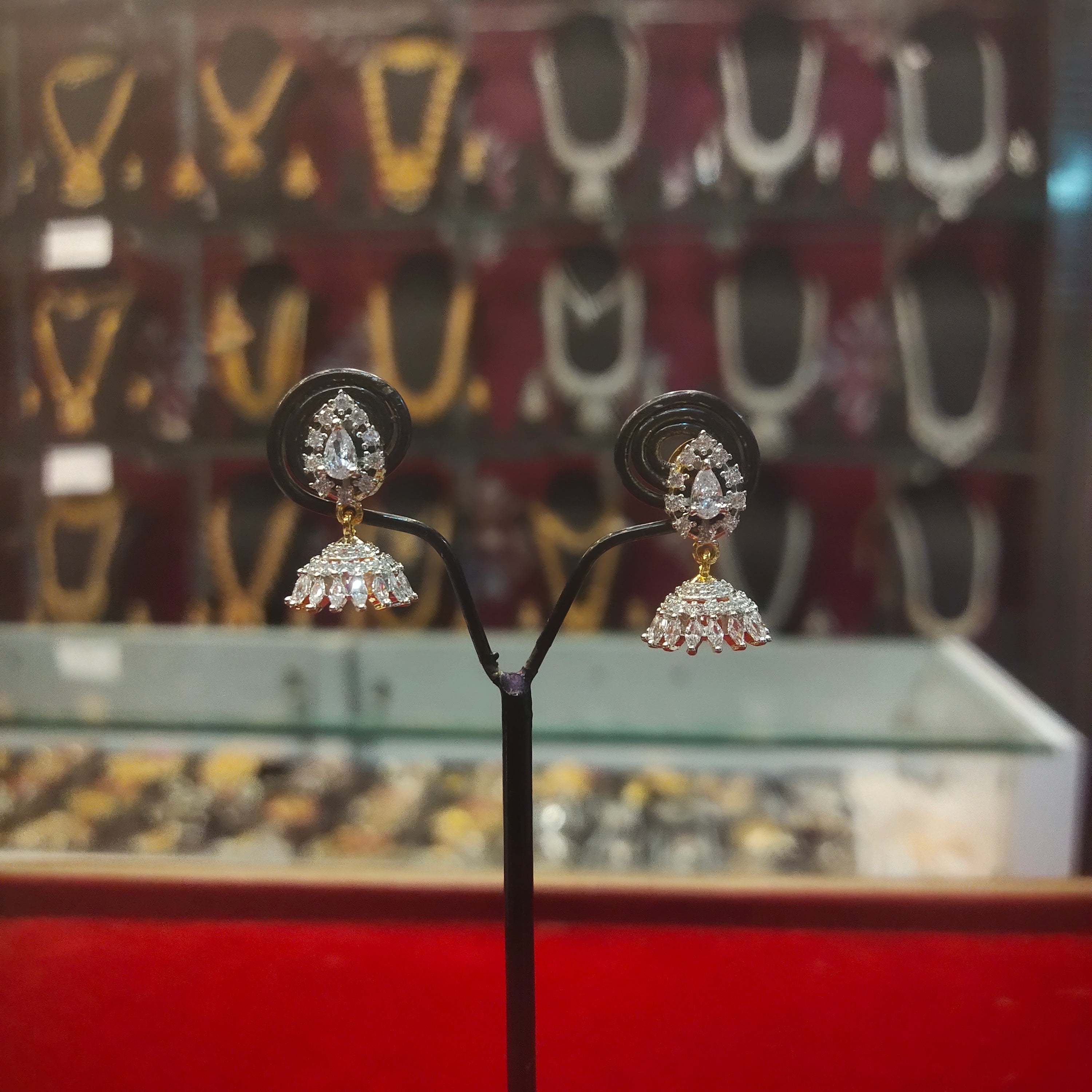 Diamond Look Rhodium Gold Plated Jhumka Earrings