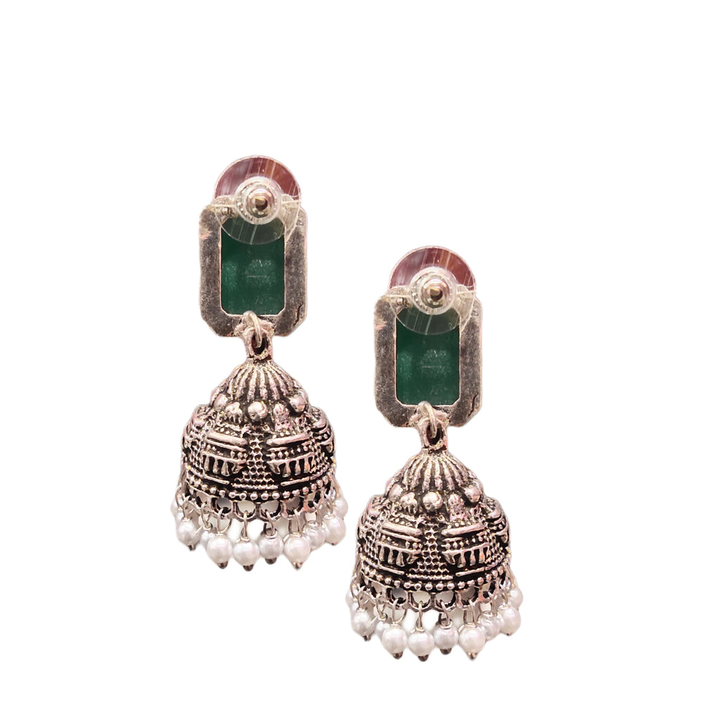 Handcrafted Oxidized Silver Jhumka - Traditional Alloy Earrings