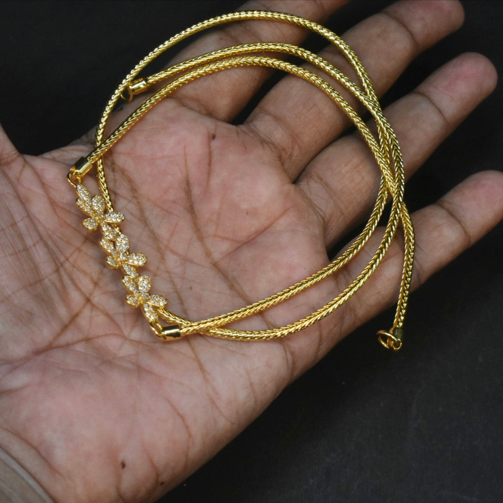 925 Sterling Silver 24K Gold Plated Thali Bottu Mangalsutra Chain with White Zircon Flower Side Brooch - 24 Inches