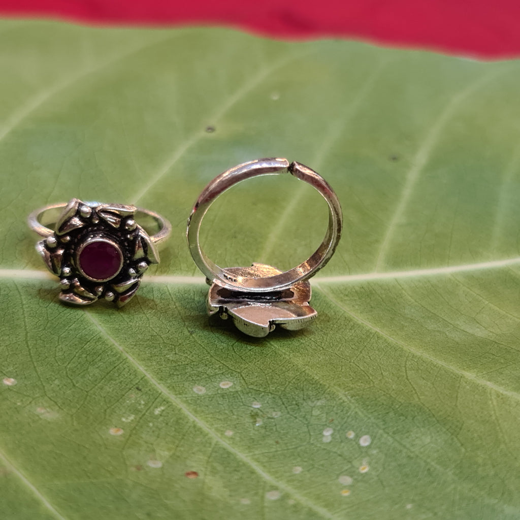 925 Sterling Silver Ruby Emerald Toe Rings - Elegant Gemstone Bichiya 6.6g
