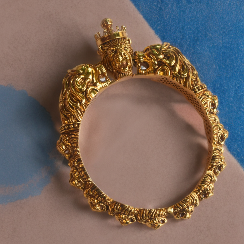 Asp Silver Royal Antique Lion Kada for Men