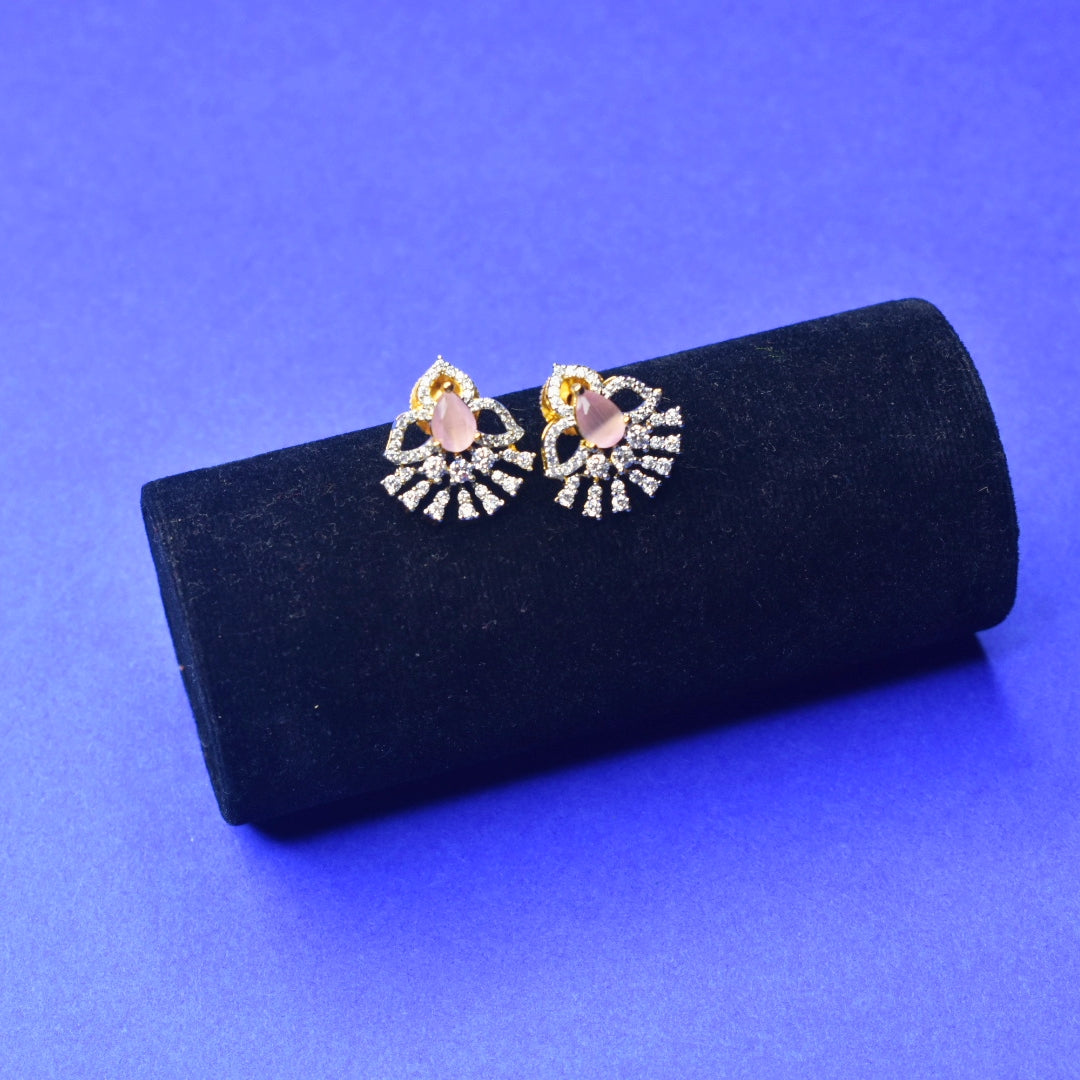 Classic American Diamond Stud Earrings - 24K Gold Professional Office Wear