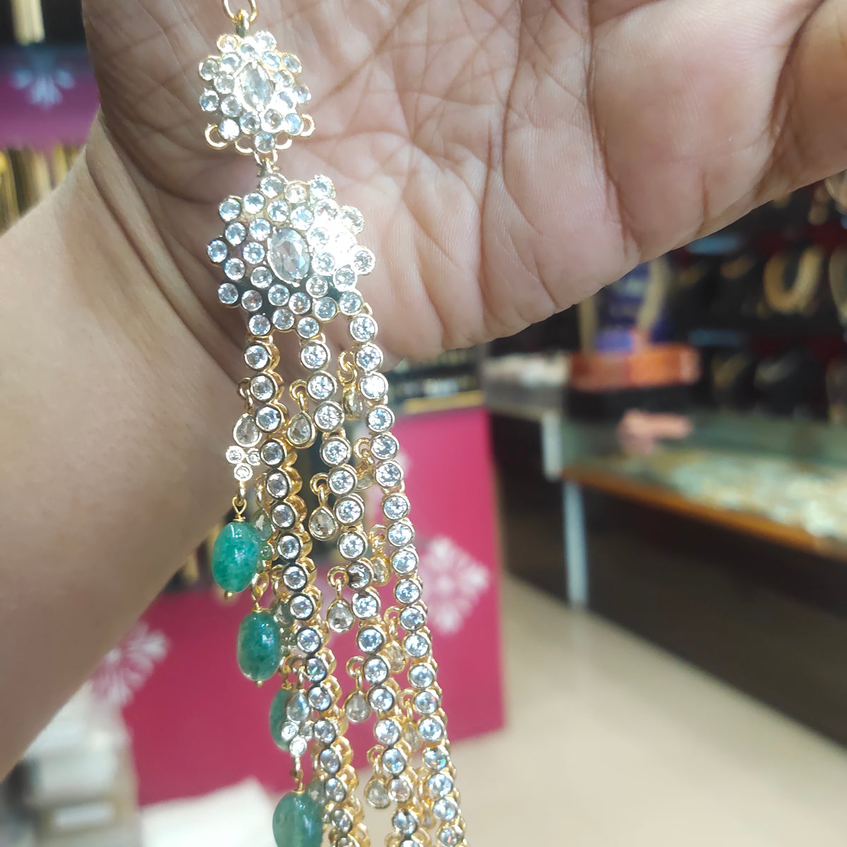 Asp Gold-Finished 3-Layered Zircon Long Necklace Set